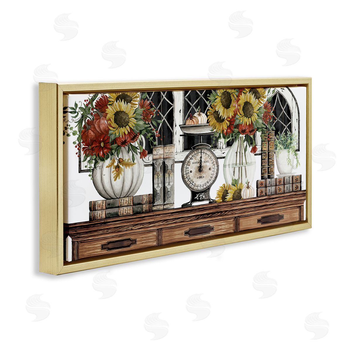 Cindy Jacobs Sunflowers Atop Antique Furniture Vintage Scale Books