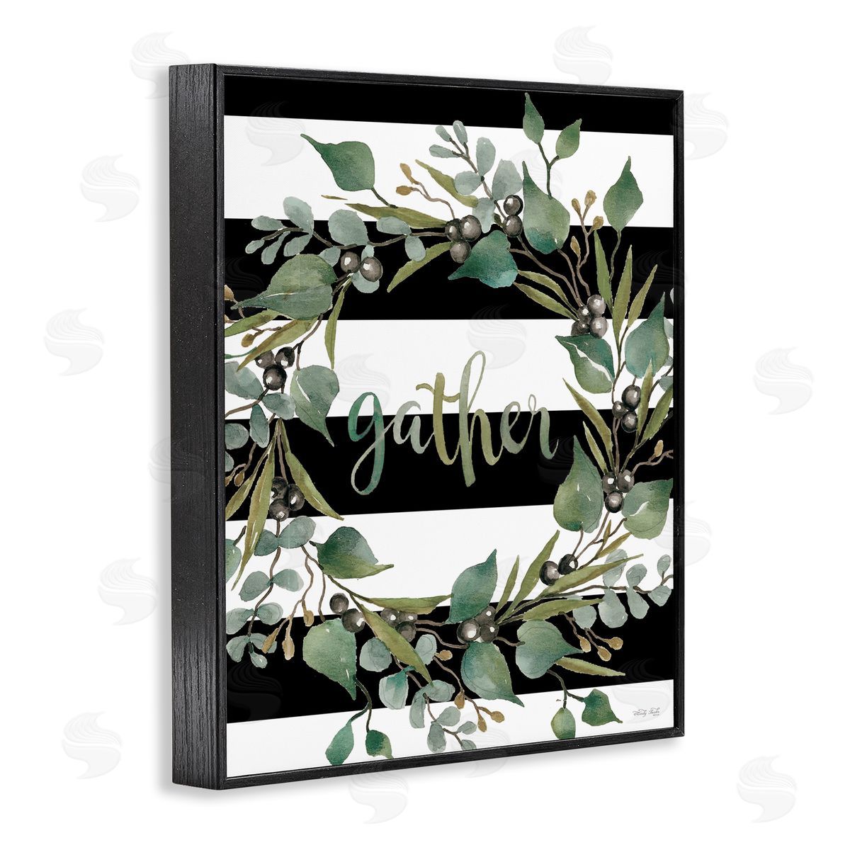 Cindy Jacobs Gather Calligraphy Stripes Pattern Wreath Botanicals Leaves Black Framed Giclee Wall Art Print
