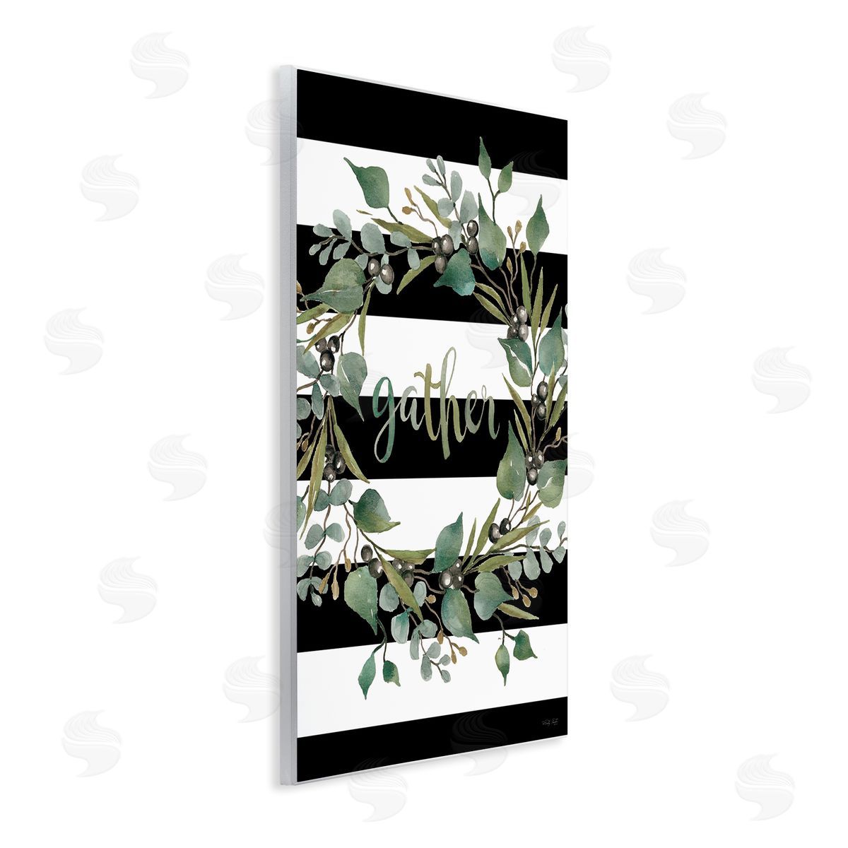 Cindy Jacobs Gather Calligraphy Stripes Pattern Wreath Botanicals Leaves Wall Plaque Art Print