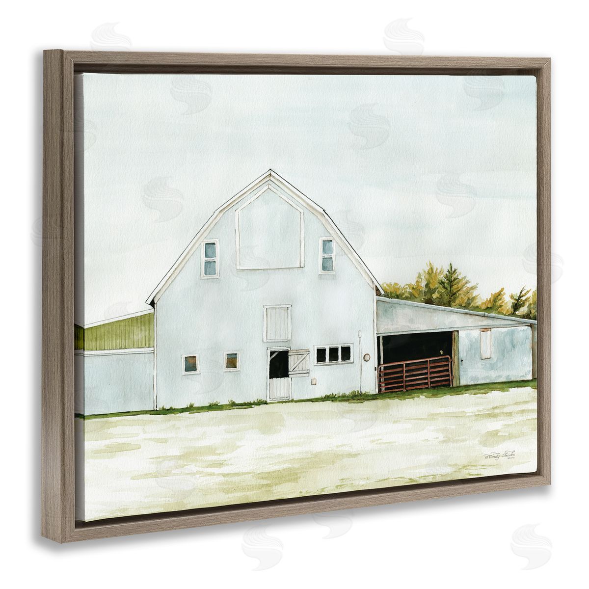Cindy Jacobs Countryside Barn Rural Farmland Field Landscape  Brown Floating Frame Canvas Wall Art Print