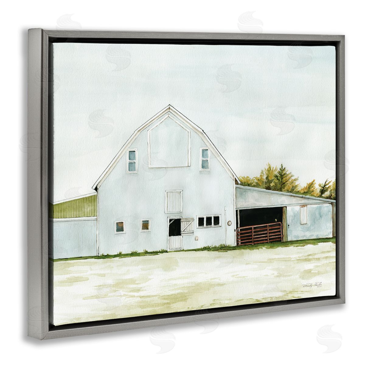 Cindy Jacobs Countryside Barn Rural Farmland Field Landscape  Gray Floating Frame Canvas Wall Art Print