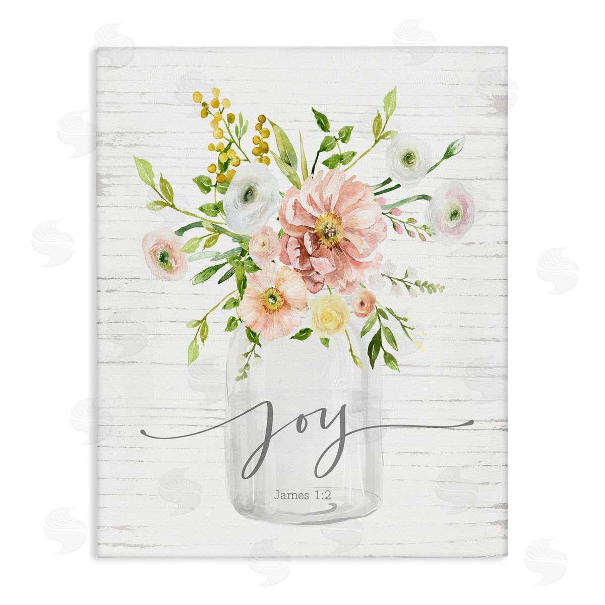 Lettered and Lined Country Bouquet Floral Arrangement Religious Joy Script Stretched Canvas Wall Art Print