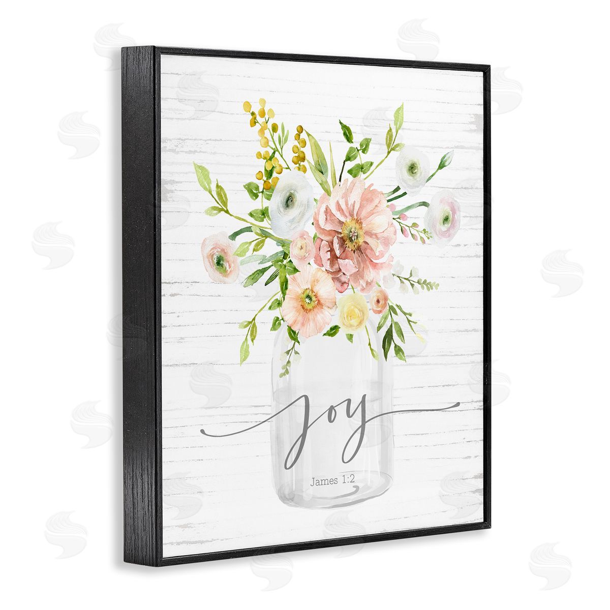 Lettered and Lined Country Bouquet Floral Arrangement Religious Joy Script Black Framed Giclee Wall Art Print