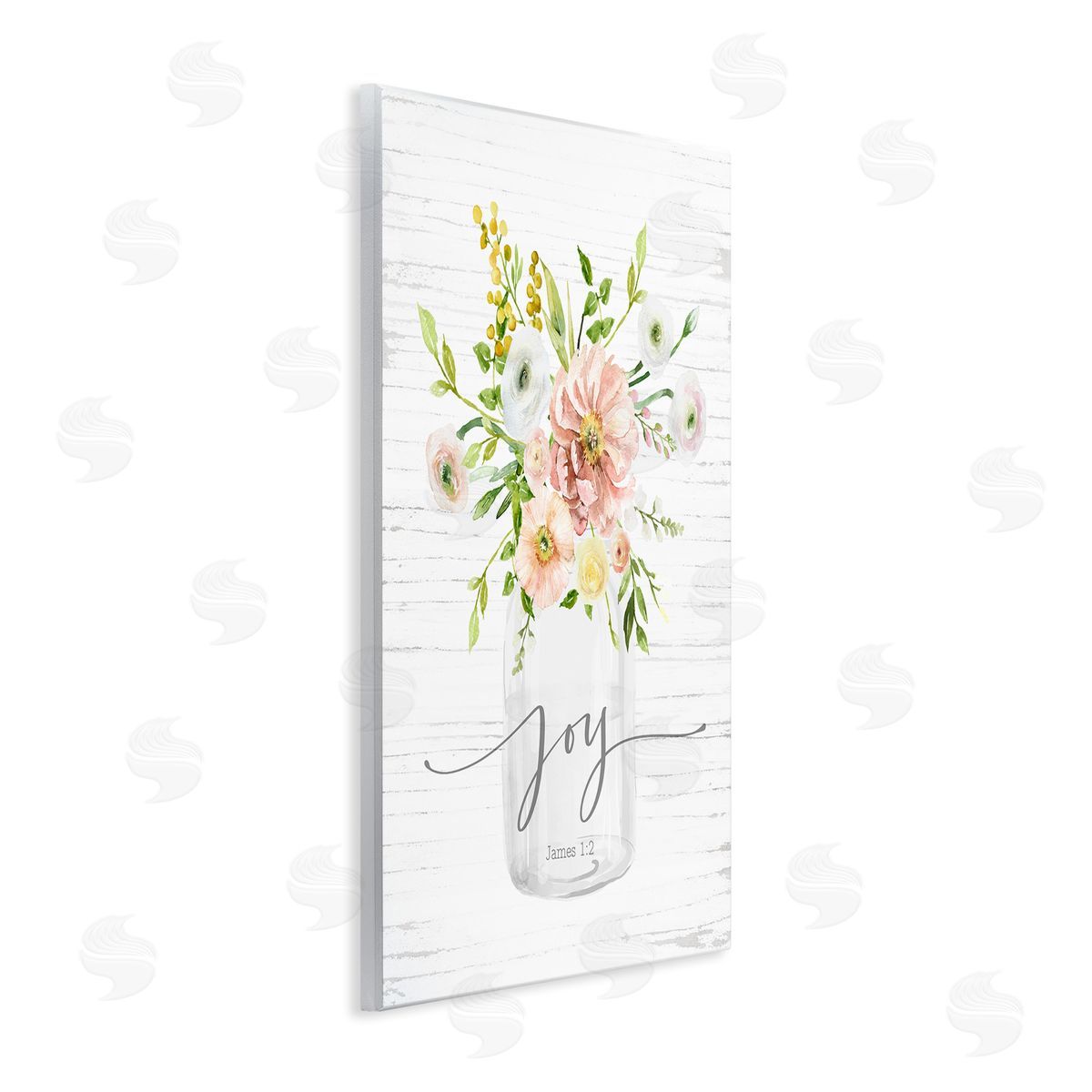 Lettered and Lined Country Bouquet Floral Arrangement Religious Joy Script Wall Plaque Art Print