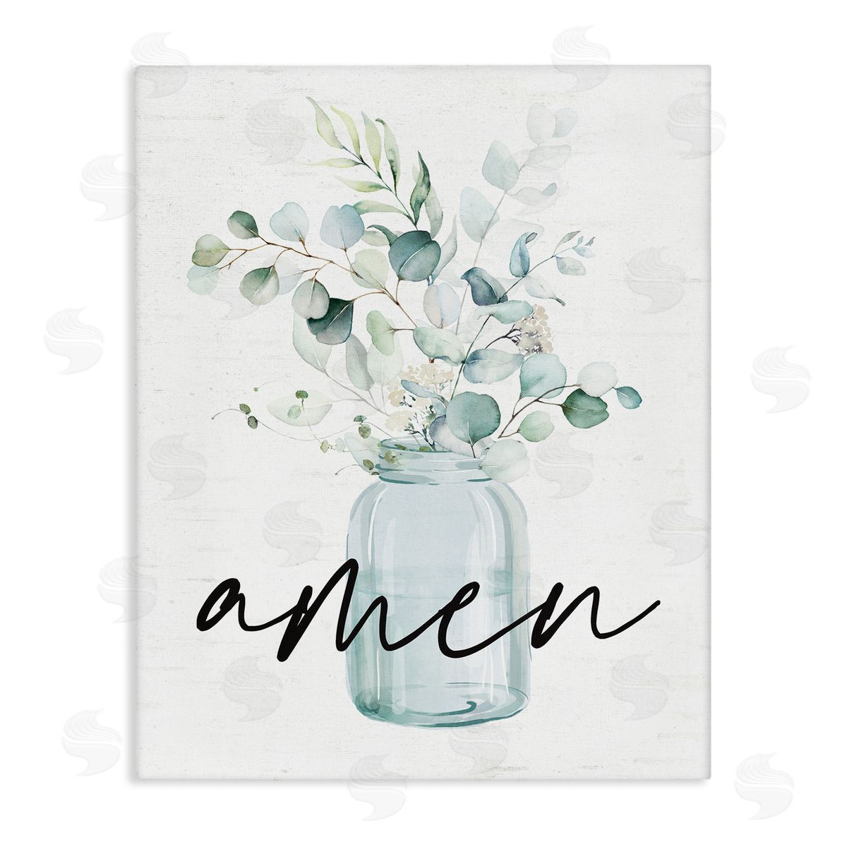 Lettered and Lined Amen Religious Calligraphy Eucalyptus Botanicals Country Jar Stretched Canvas Wall Art Print