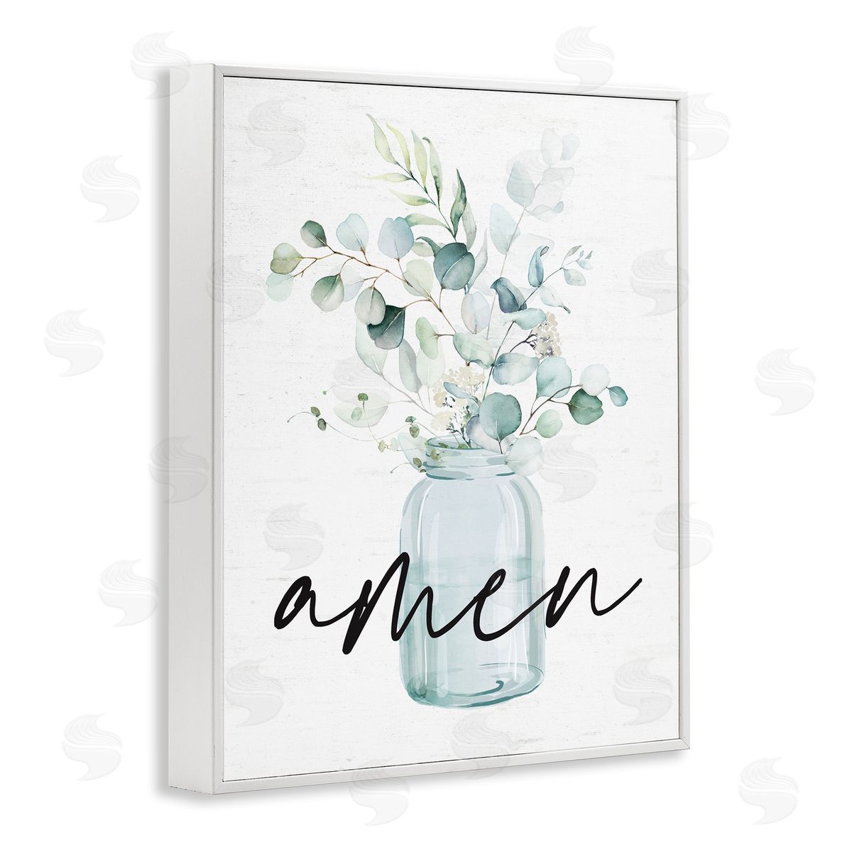 Lettered and Lined Amen Religious Calligraphy Eucalyptus Botanicals Country Jar White Framed Giclee Wall Art Print