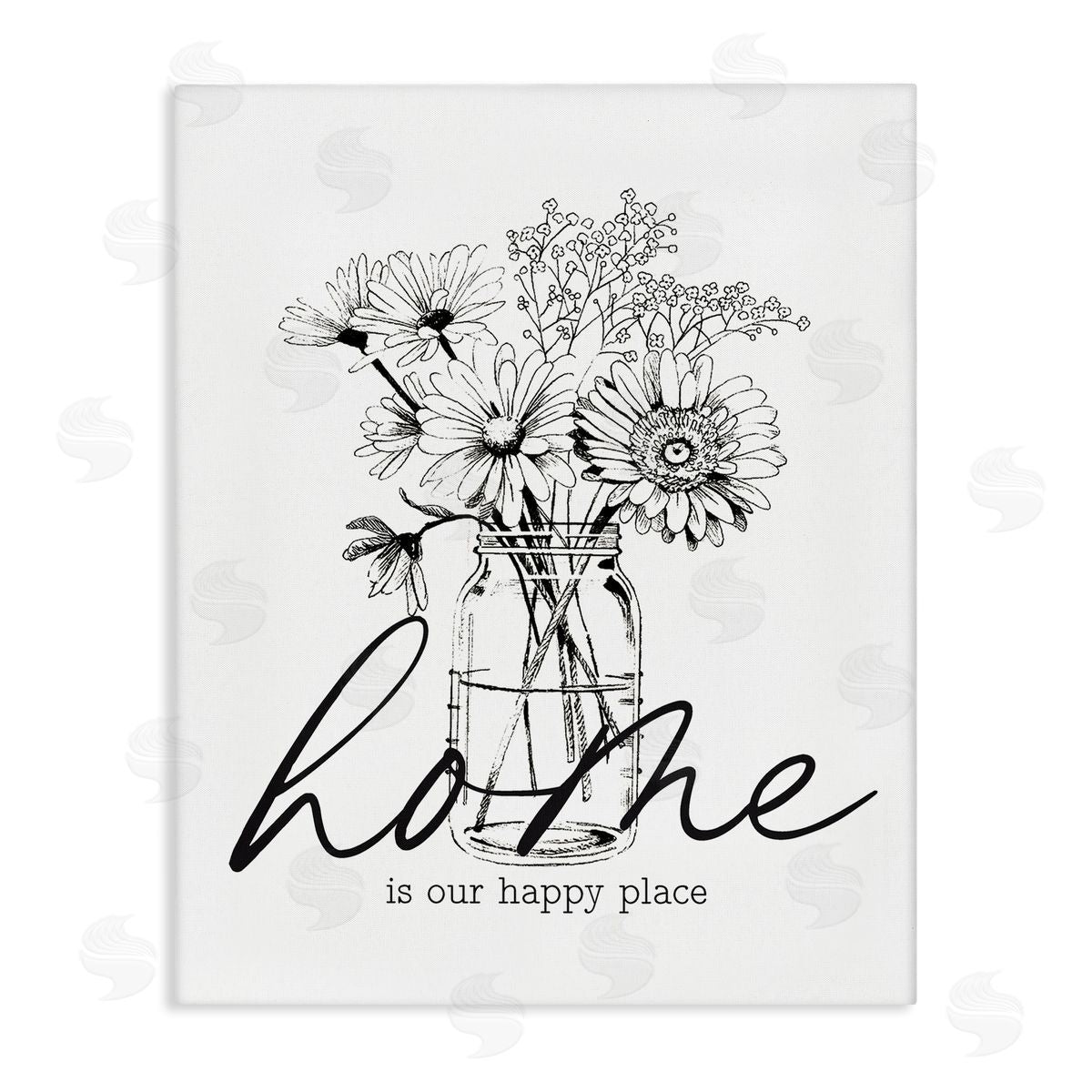 Lettered and Lined Home Happy Place Flower Blossoms Jar Bouquet  Stretched Canvas Wall Art Print