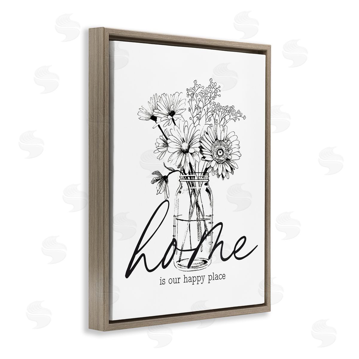 Lettered and Lined Home Happy Place Flower Blossoms Jar Bouquet  Brown Floating Frame Canvas Wall Art Print