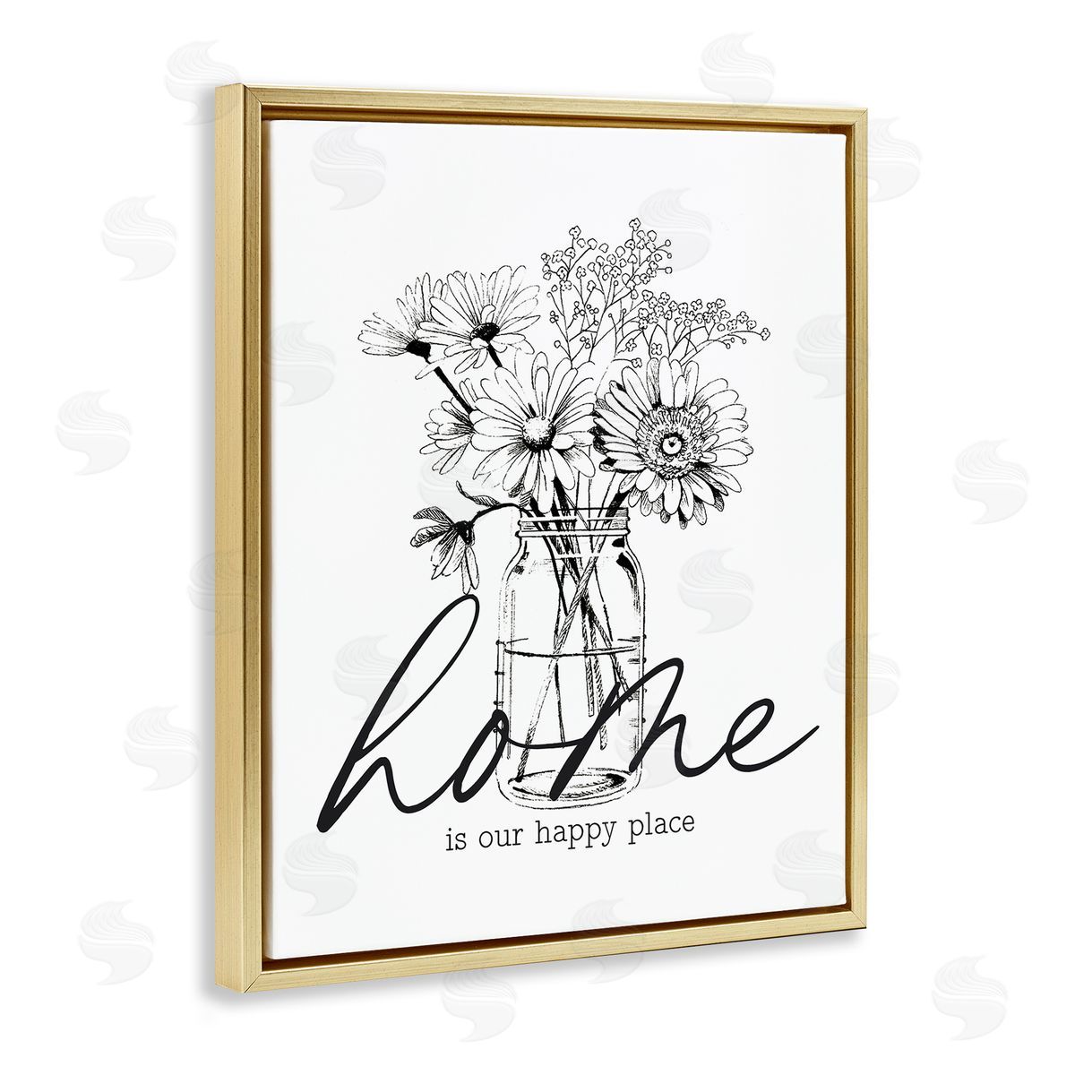 Lettered and Lined Home Happy Place Flower Blossoms Jar Bouquet  Gold Floating Frame Canvas Wall Art Print