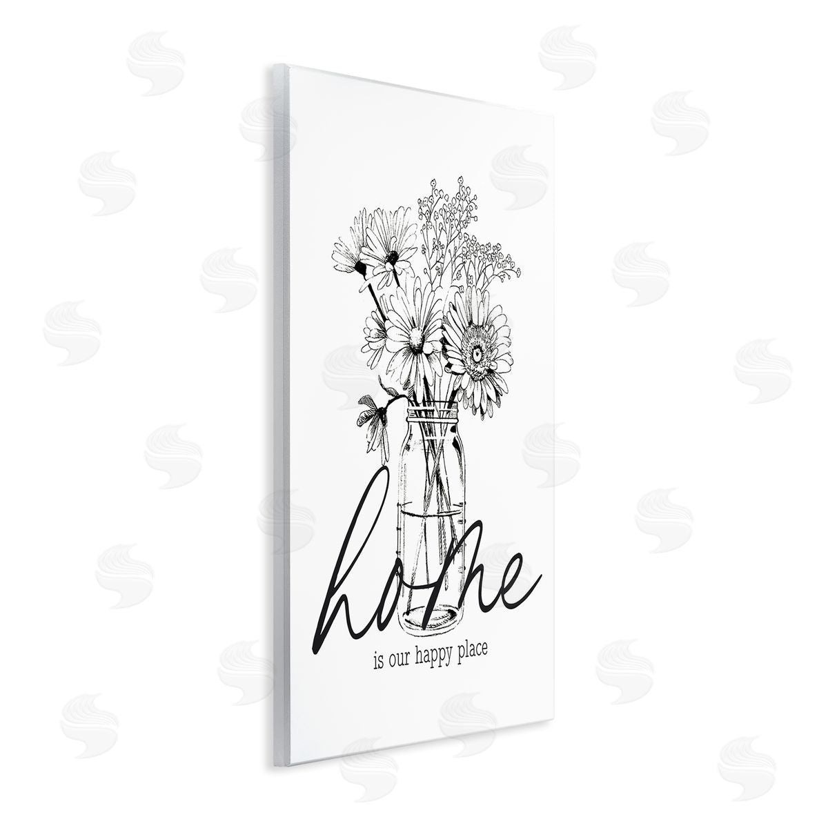 Lettered and Lined Home Happy Place Flower Blossoms Jar Bouquet  Wall Plaque Art Print