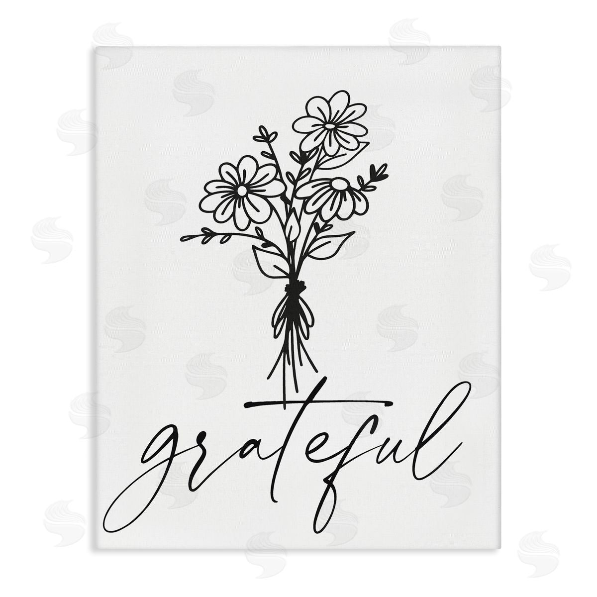 Lettered and Lined Grateful Casual Script Calligraphy Floral Daisies Bouquet Stretched Canvas Wall Art Print