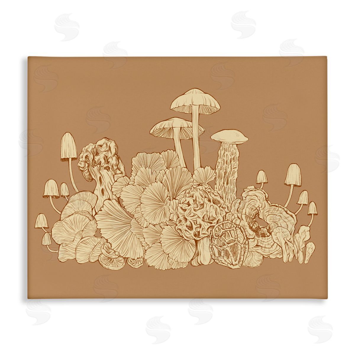 Ziwei Li Intricate Forest Mushrooms Plants Neutral Tones Drawing Stretched Canvas Wall Art Print