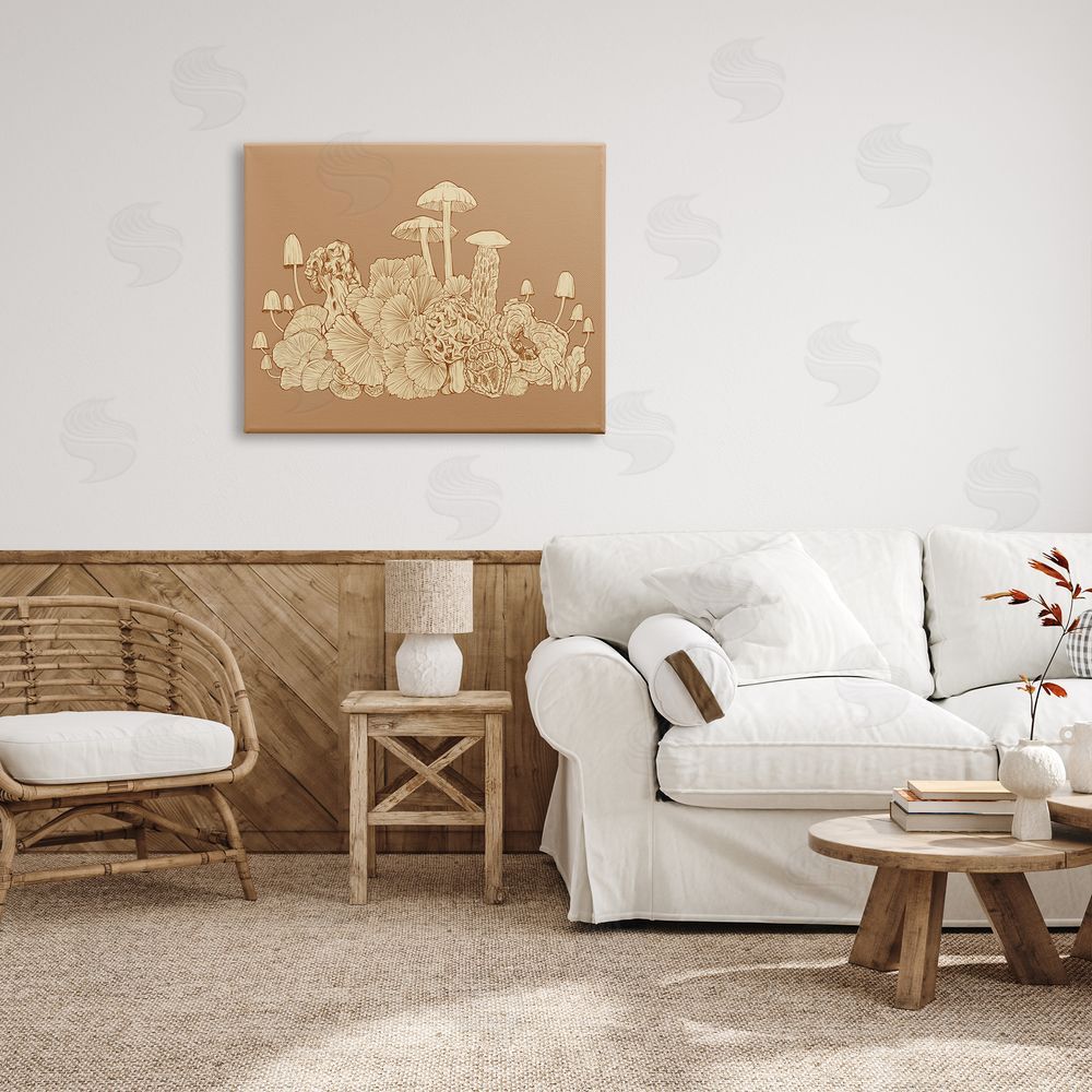 Ziwei Li Intricate Forest Mushrooms Plants Neutral Tones Drawing Canvas Wall Art Print in Room