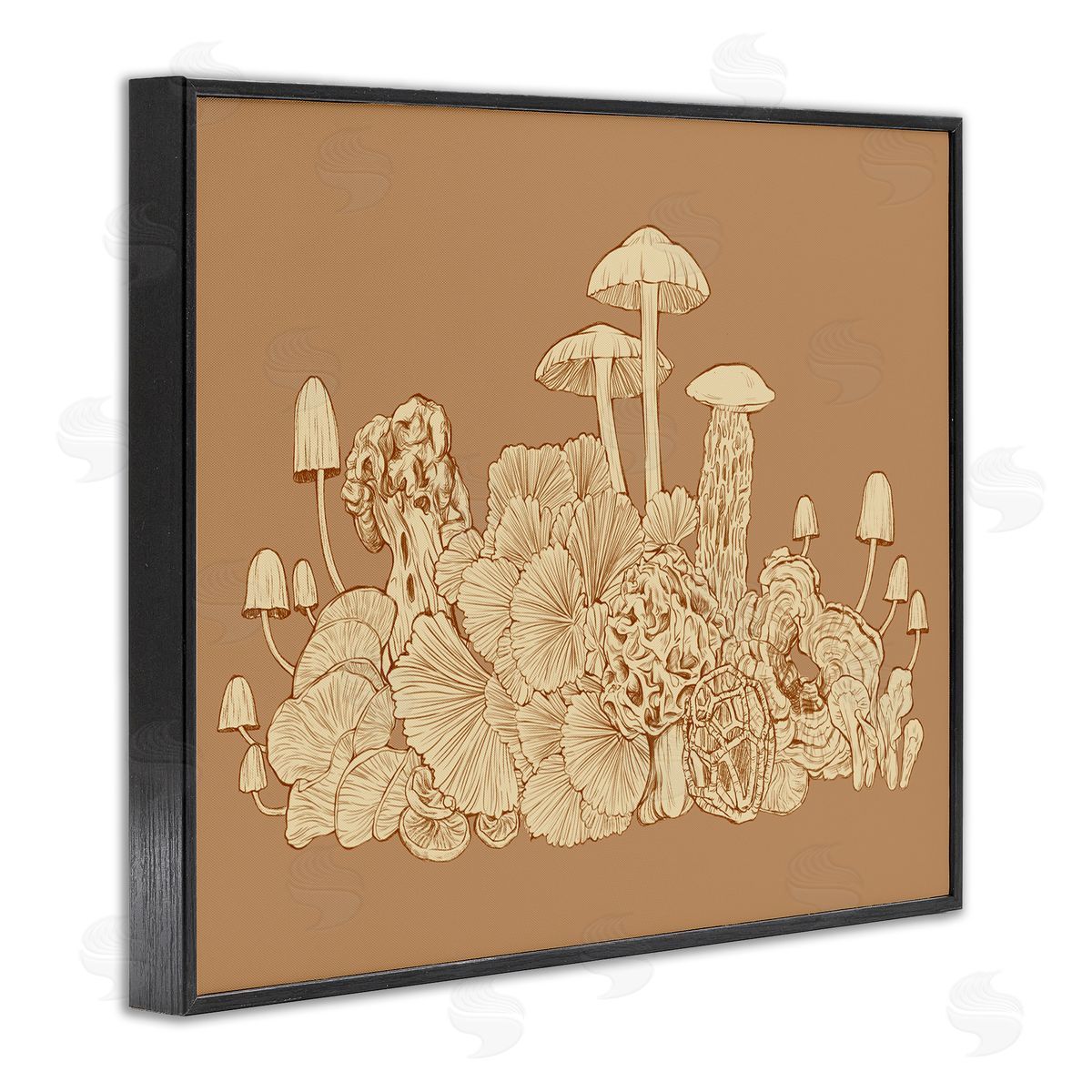 Ziwei Li Intricate Forest Mushrooms Plants Neutral Tones Drawing Black Framed Giclee Wall Art Print