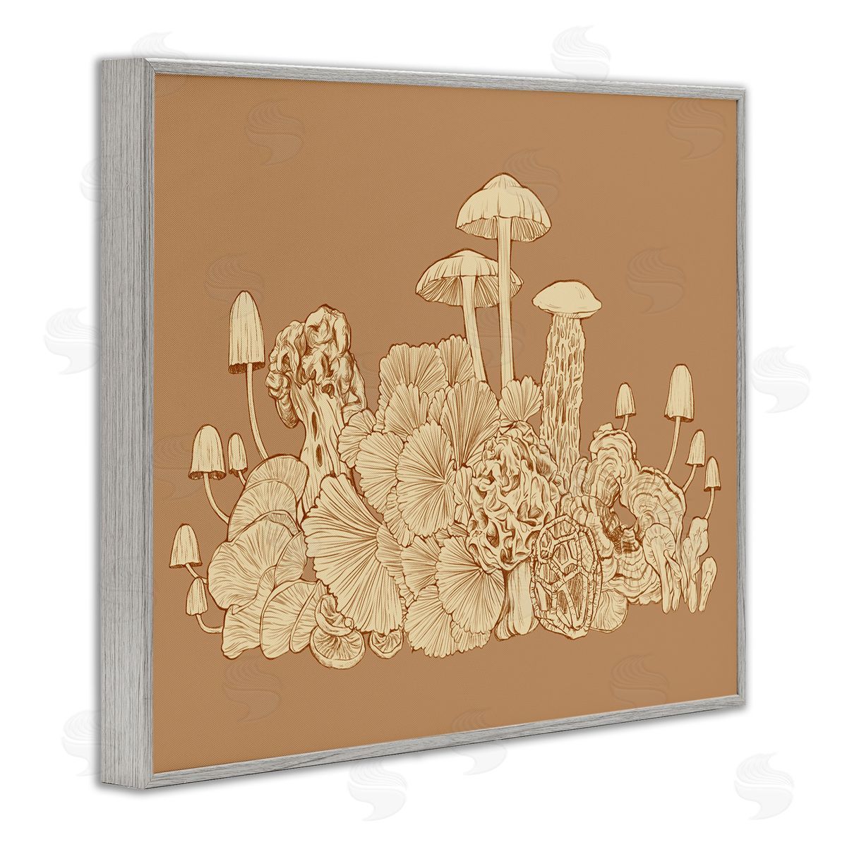 Ziwei Li Intricate Forest Mushrooms Plants Neutral Tones Drawing Gray Framed Giclee Wall Art Print