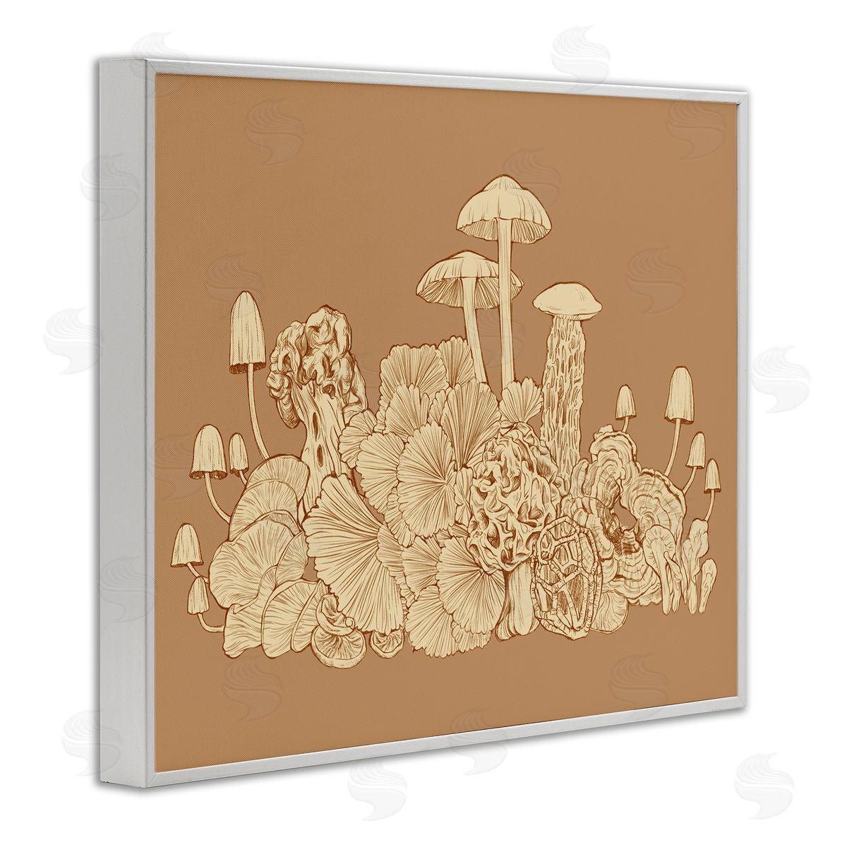 Ziwei Li Intricate Forest Mushrooms Plants Neutral Tones Drawing White Framed Giclee Wall Art Print