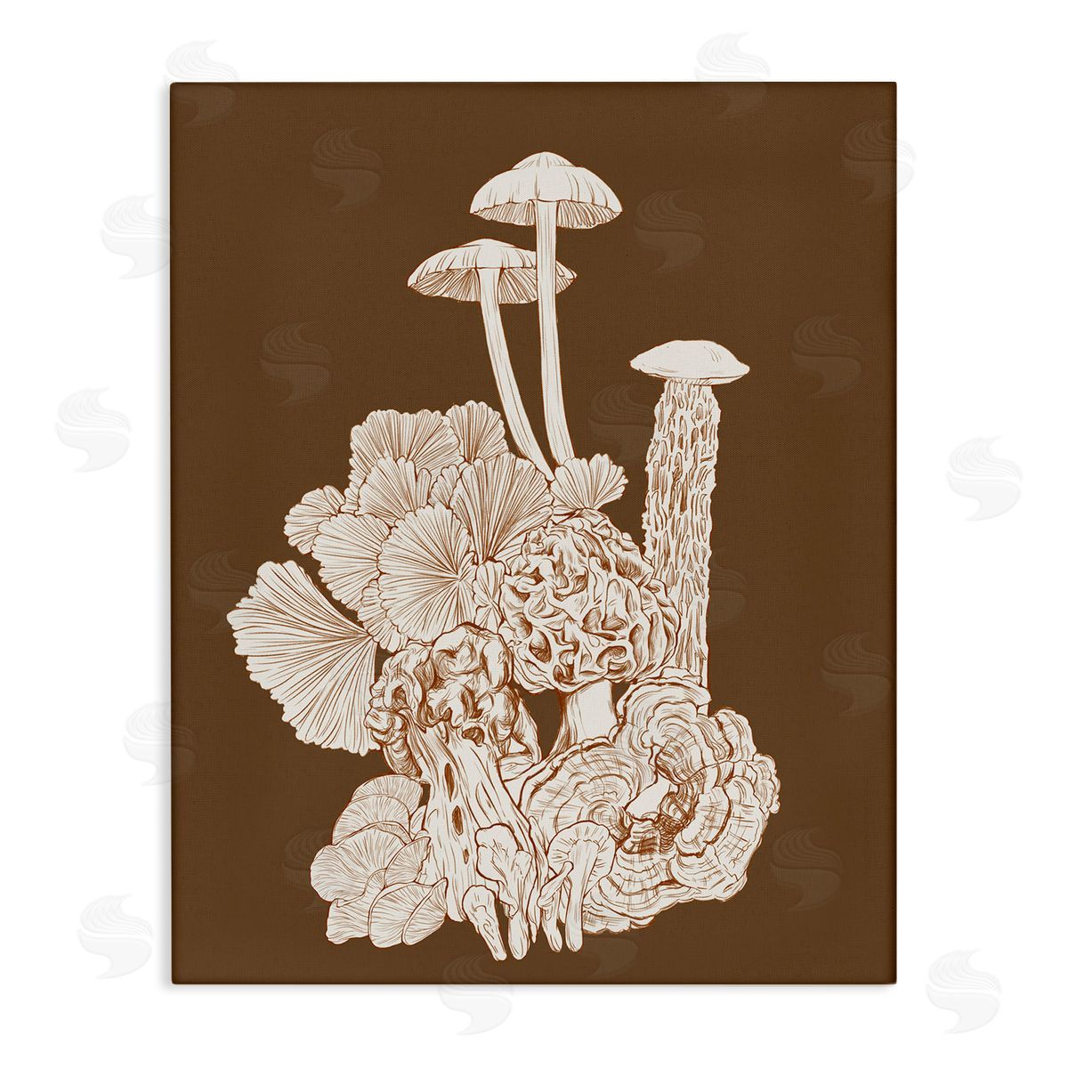 Ziwei Li Mushrooms Forest Flora Plants Arrangement Intricate Detail Stretched Canvas Wall Art Print