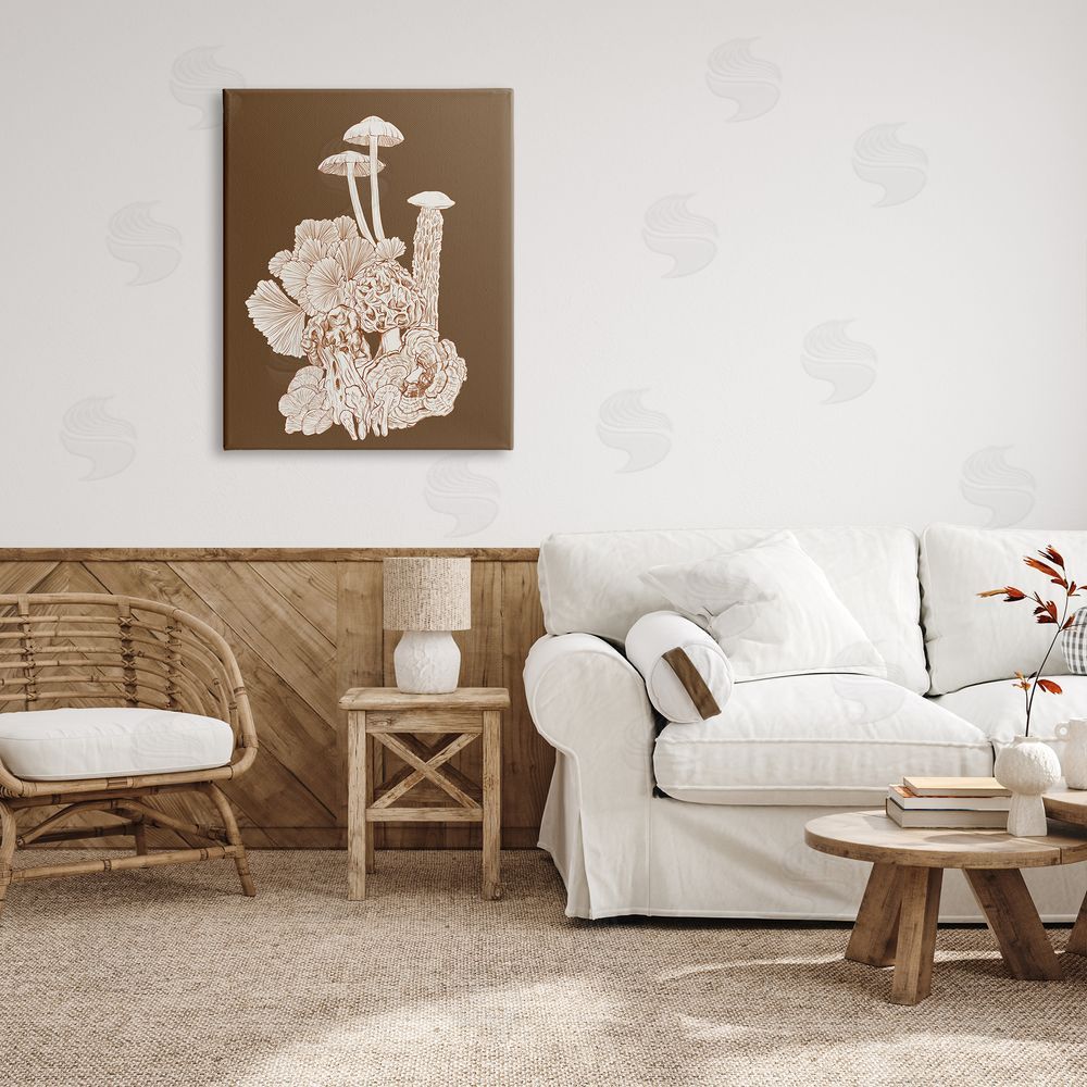 Ziwei Li Mushrooms Forest Flora Plants Arrangement Intricate Detail Canvas Wall Art Print in Room