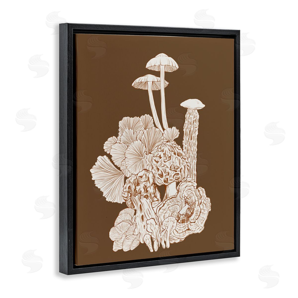 Ziwei Li Mushrooms Forest Flora Plants Arrangement Intricate Detail Black Floating Frame Canvas Wall Art Print