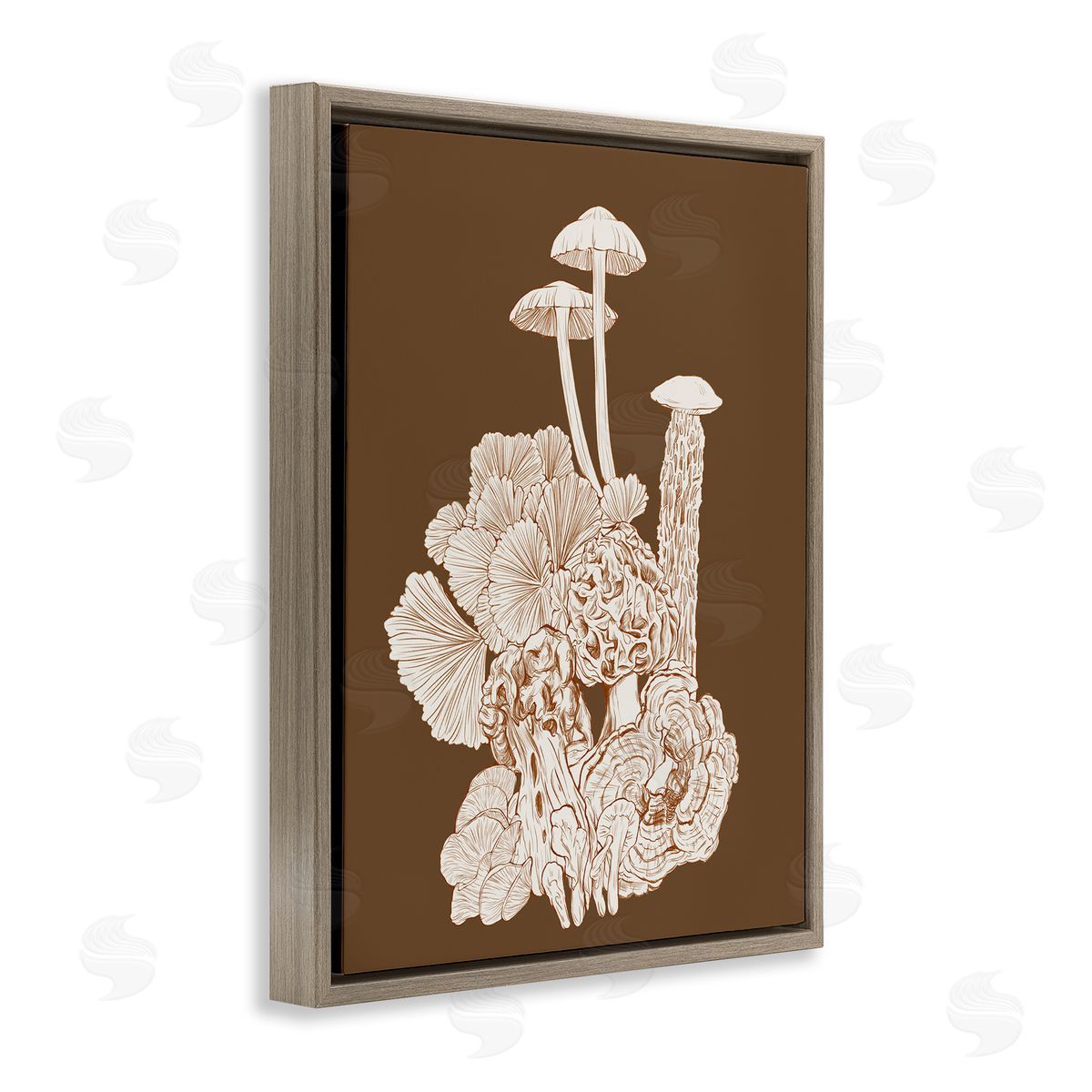 Ziwei Li Mushrooms Forest Flora Plants Arrangement Intricate Detail Brown Floating Frame Canvas Wall Art Print
