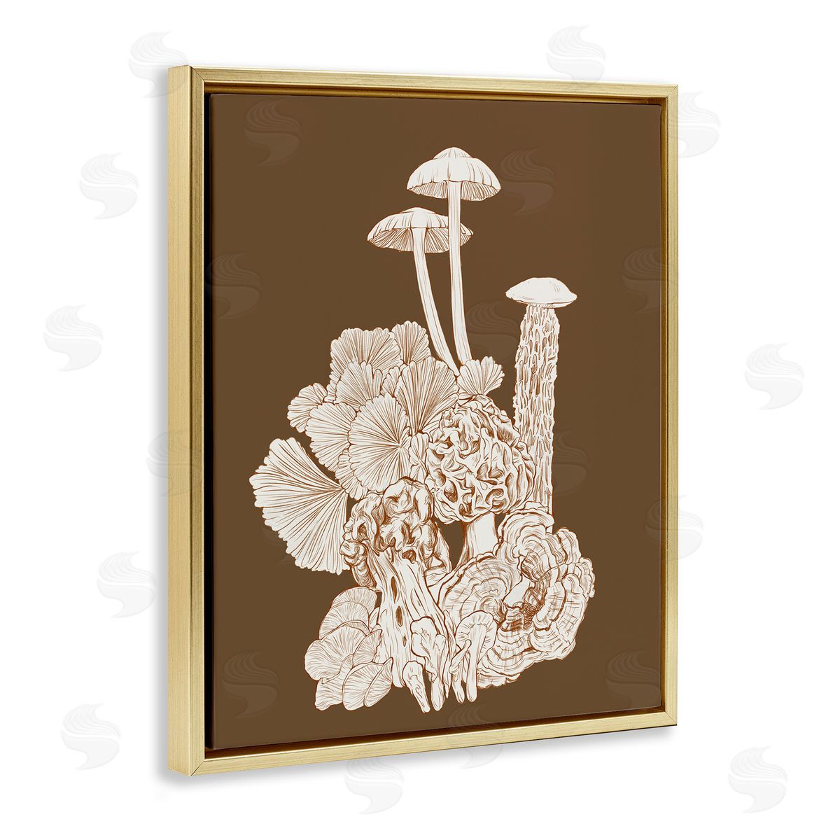 Ziwei Li Mushrooms Forest Flora Plants Arrangement Intricate Detail Gold Floating Frame Canvas Wall Art Print