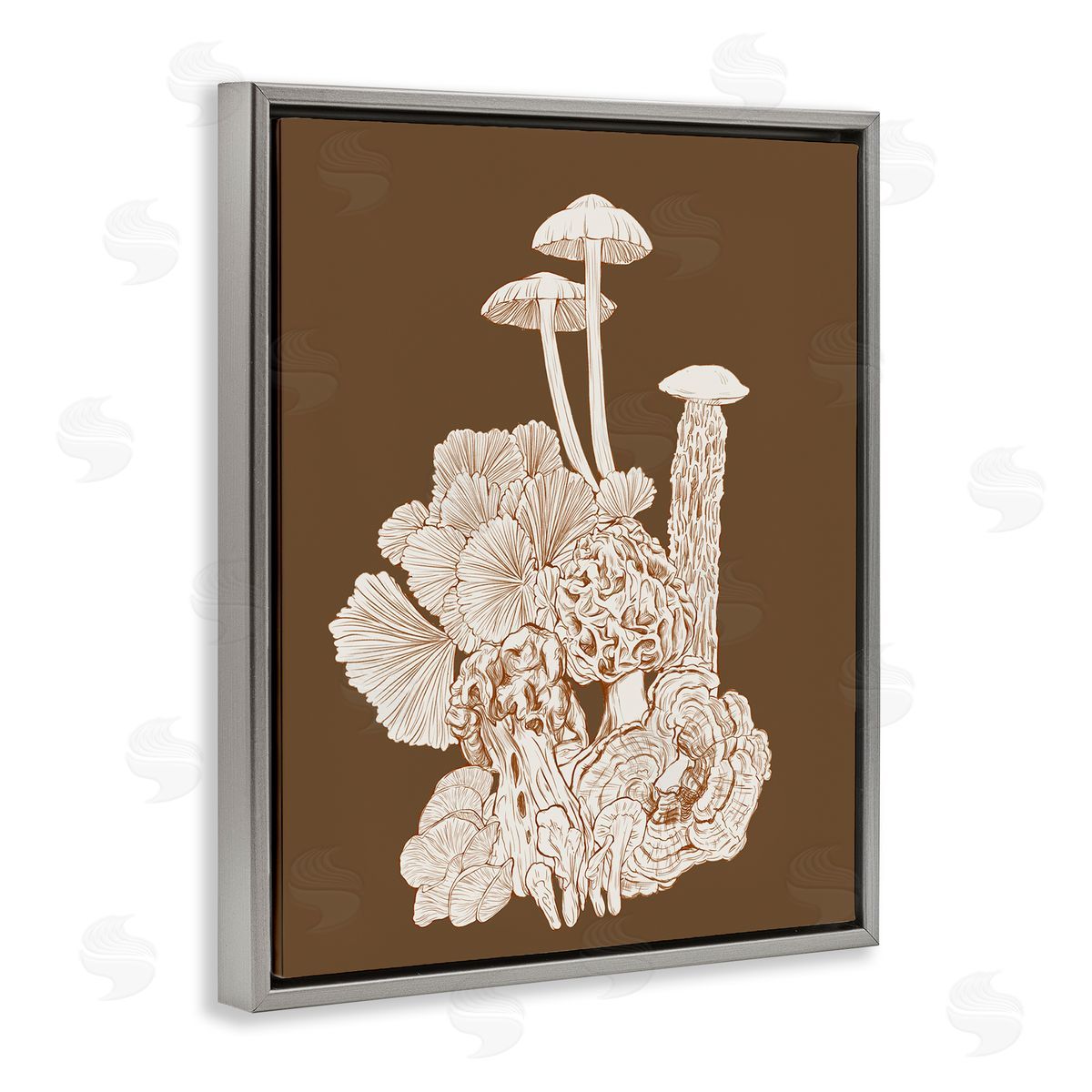 Ziwei Li Mushrooms Forest Flora Plants Arrangement Intricate Detail Gray Floating Frame Canvas Wall Art Print