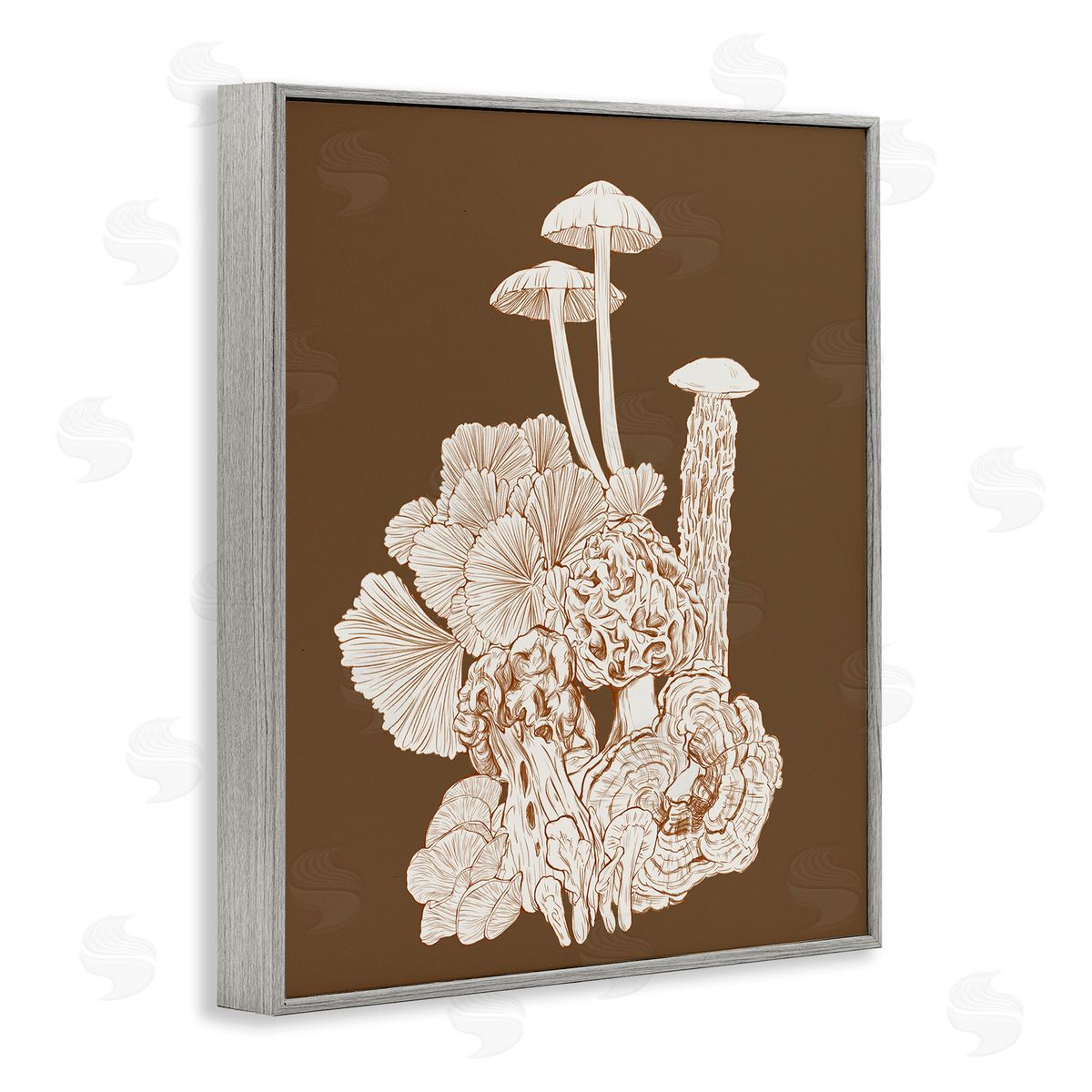 Ziwei Li Mushrooms Forest Flora Plants Arrangement Intricate Detail Gray Framed Giclee Wall Art Print