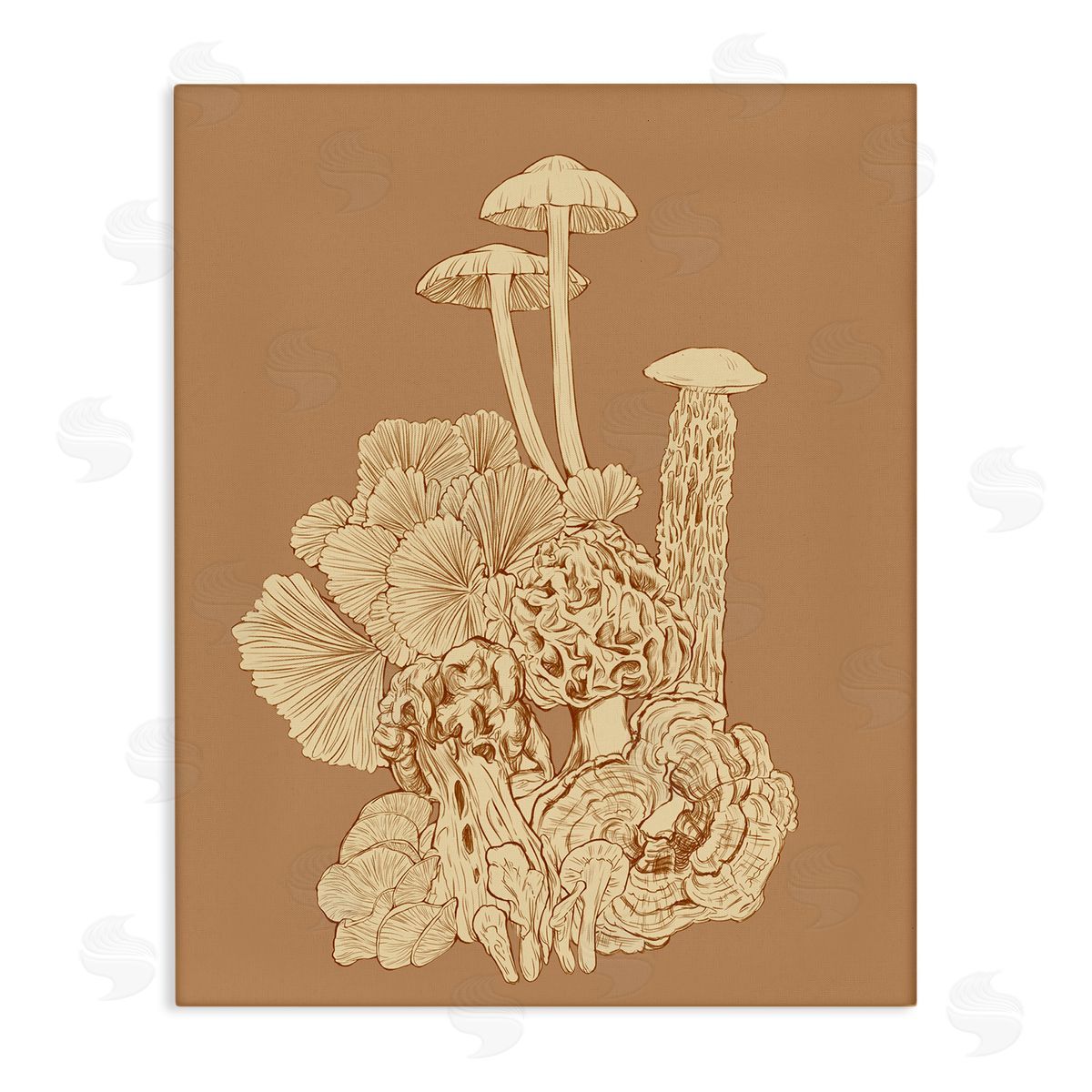 Ziwei Li Detailed Mushrooms Forest Flora Nature Plants Arrangement Stretched Canvas Wall Art Print