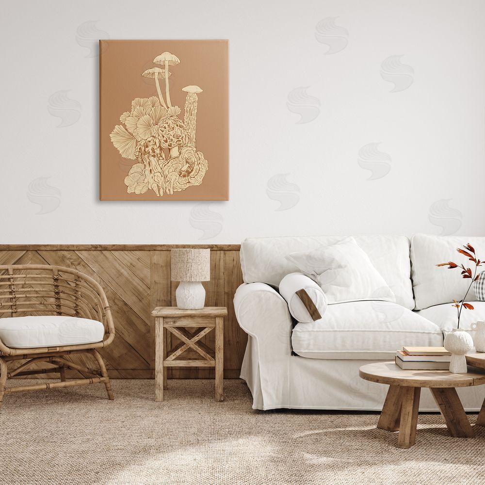 Ziwei Li Detailed Mushrooms Forest Flora Nature Plants Arrangement Canvas Wall Art Print in Room