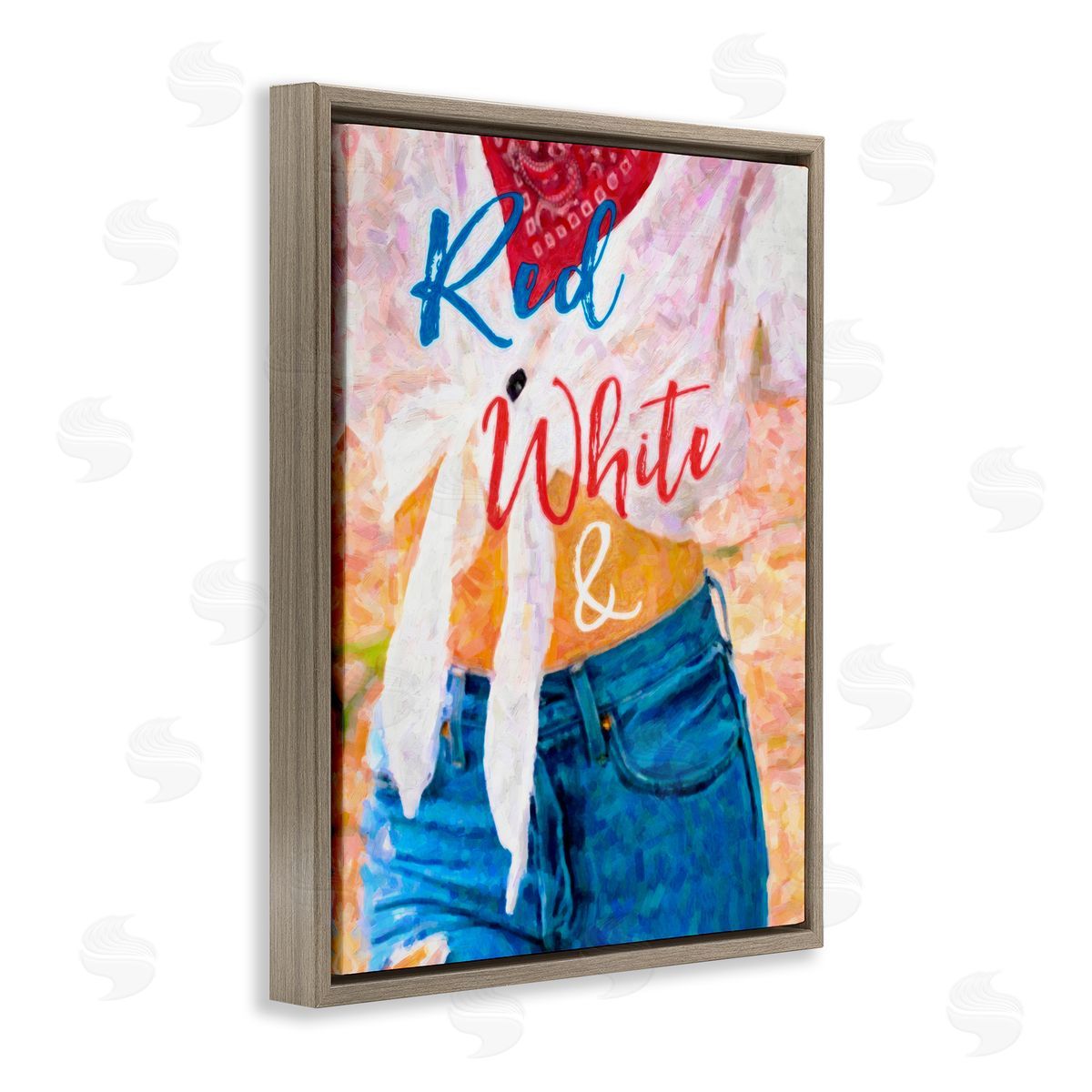 Graffitee Studios Red White & Blue Patriotic American Celebration Brown Floating Frame Canvas Wall Art Print