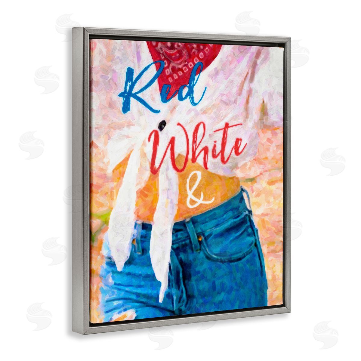 Graffitee Studios Red White & Blue Patriotic American Celebration Gray Floating Frame Canvas Wall Art Print