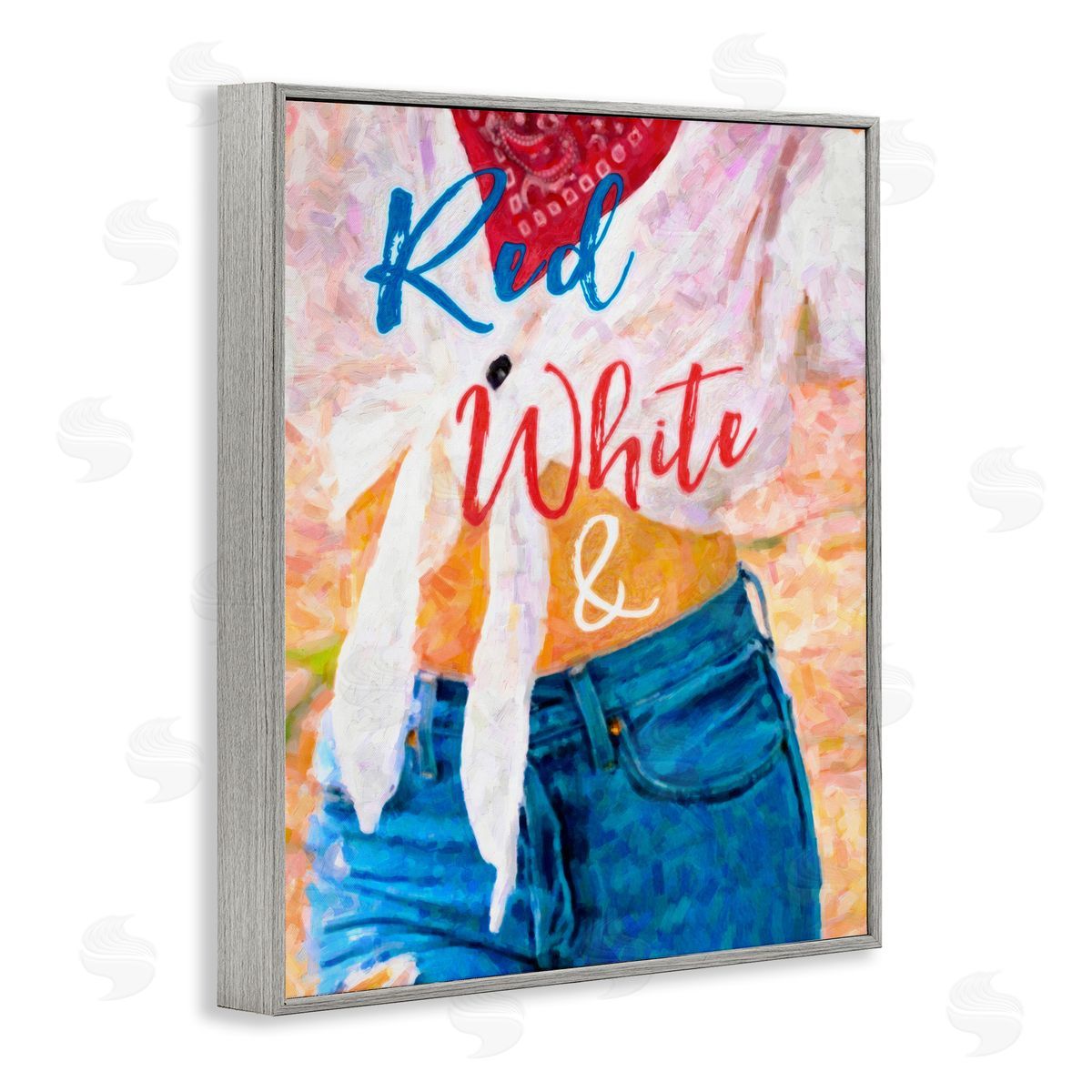 Graffitee Studios Red White & Blue Patriotic American Celebration Gray Framed Giclee Wall Art Print