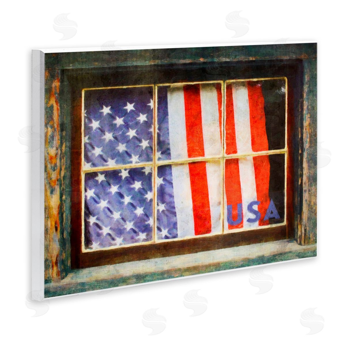 Graffitee Studios Patriotic American Flag Rustic Window Festive Home Wall Plaque Art Print