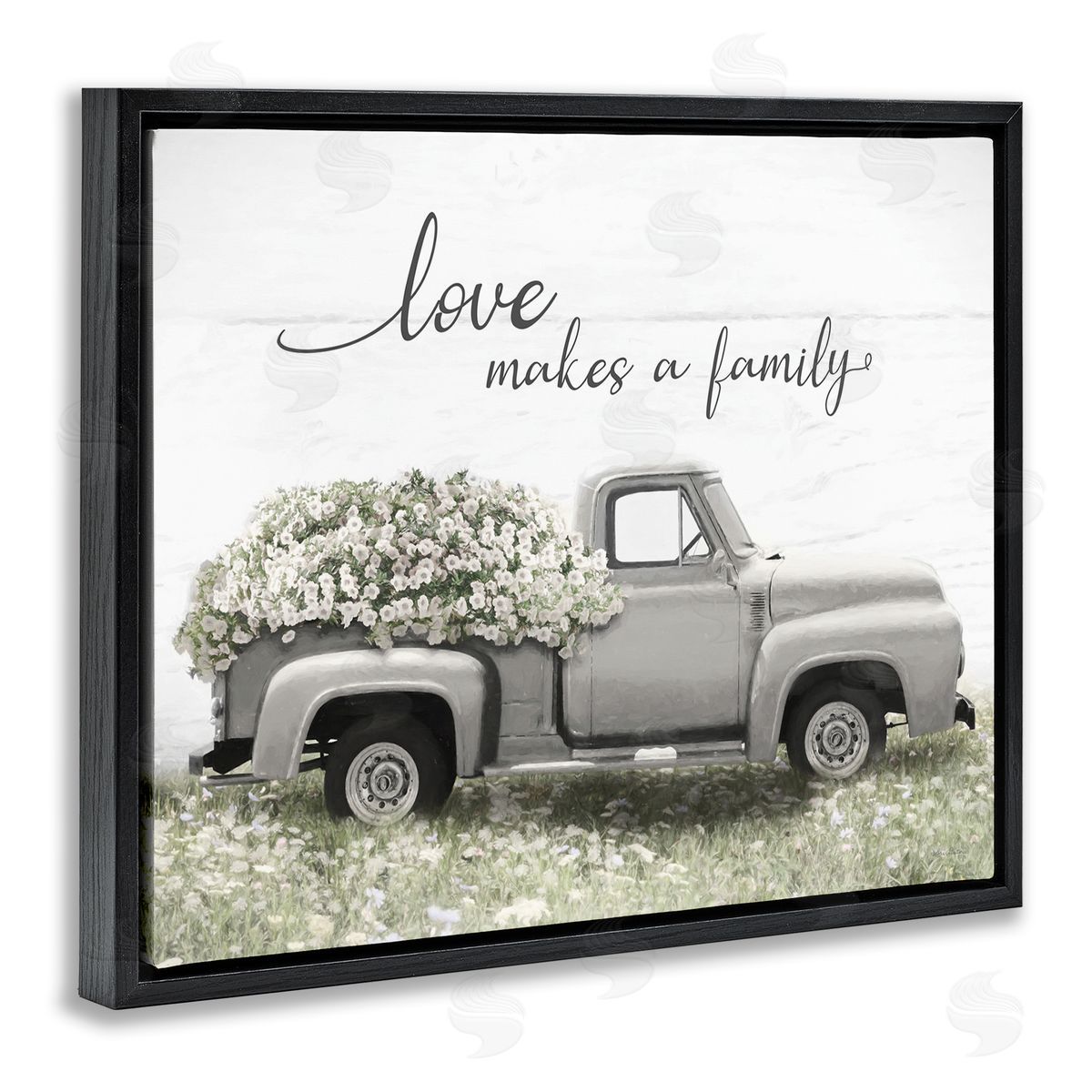 Lori Deiter Love Makes Family Flower Blossom Filled Truck  Black Floating Frame Canvas Wall Art Print