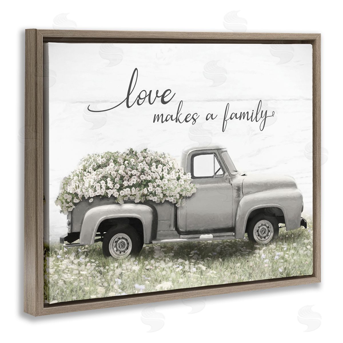 Lori Deiter Love Makes Family Flower Blossom Filled Truck  Brown Floating Frame Canvas Wall Art Print