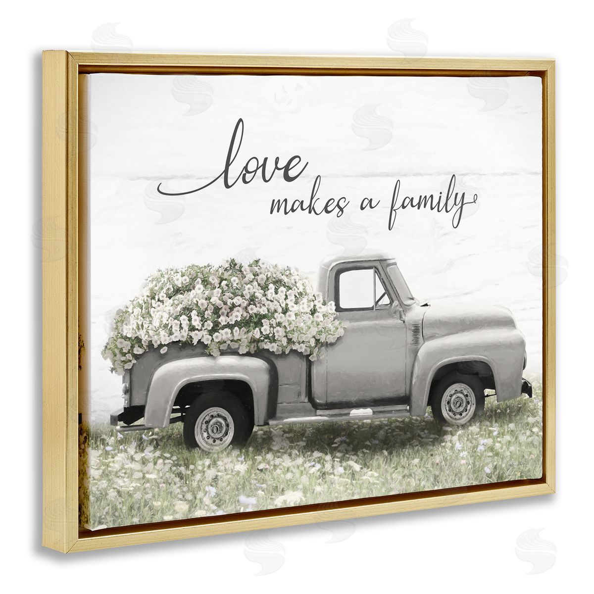 Lori Deiter Love Makes Family Flower Blossom Filled Truck  Gold Floating Frame Canvas Wall Art Print