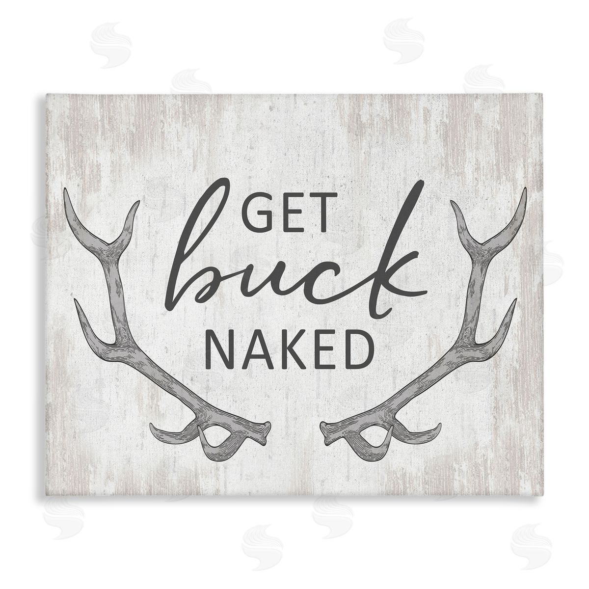 Lettered and Lined Get Buck Naked Witty Rustic Animal Antlers  Stretched Canvas Wall Art Print