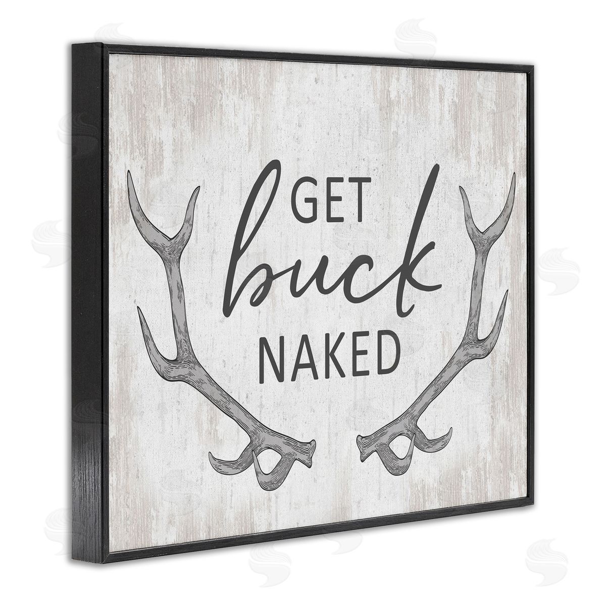 Lettered and Lined Get Buck Naked Witty Rustic Animal Antlers  Black Framed Giclee Wall Art Print