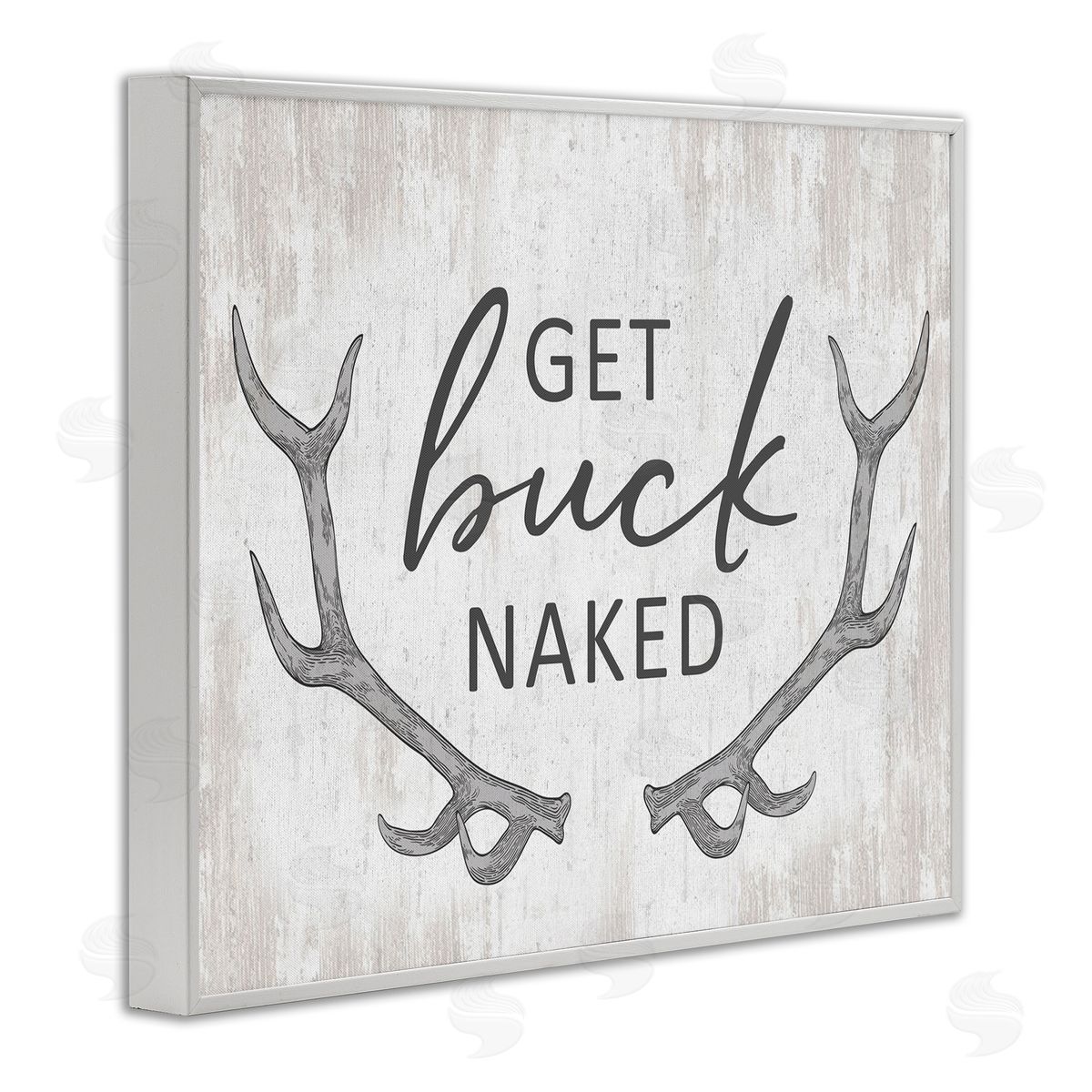 Lettered and Lined Get Buck Naked Witty Rustic Animal Antlers  White Framed Giclee Wall Art Print