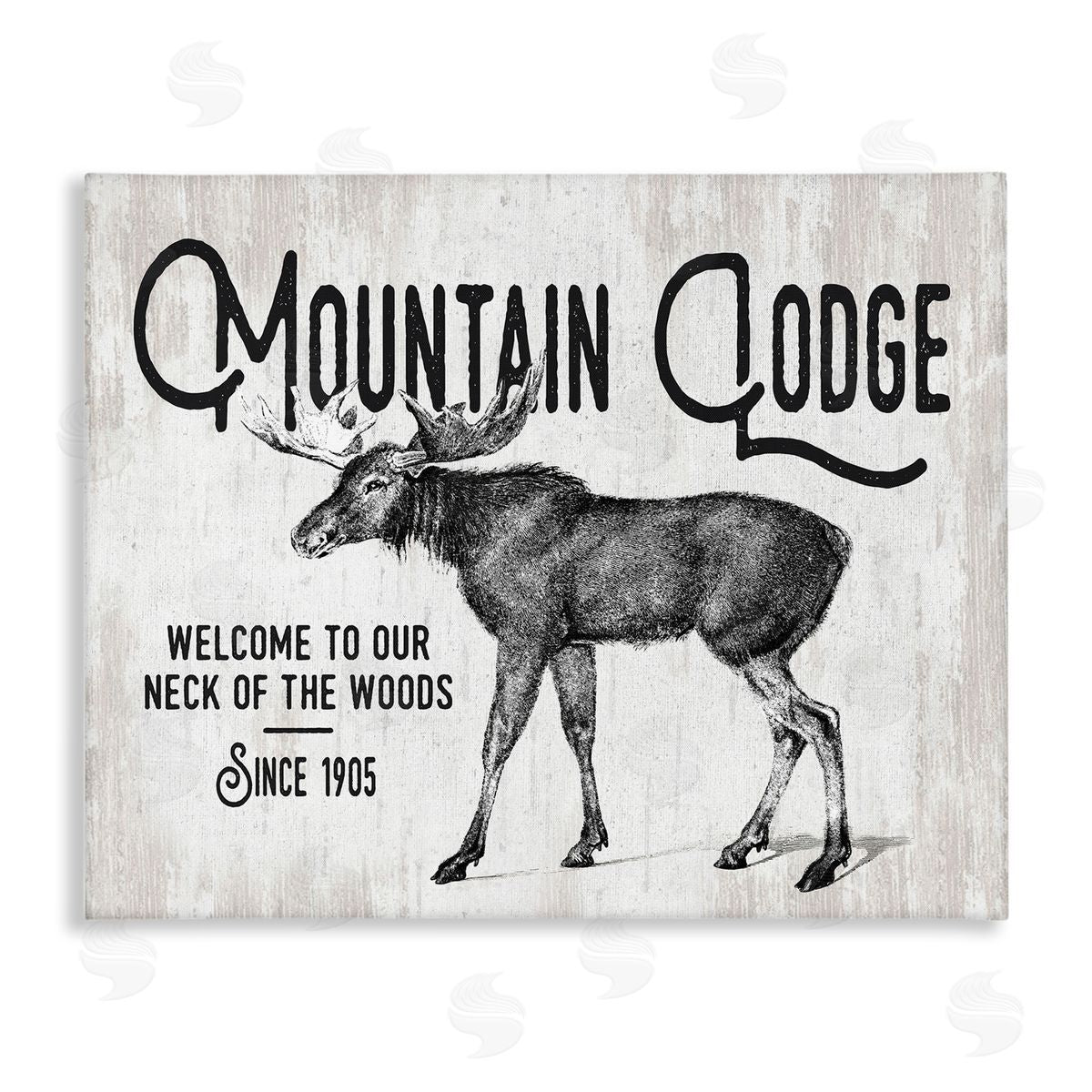 Lettered and Lined Rustic Mountain Lodge Vintage Moose Cabin Sign  Stretched Canvas Wall Art Print