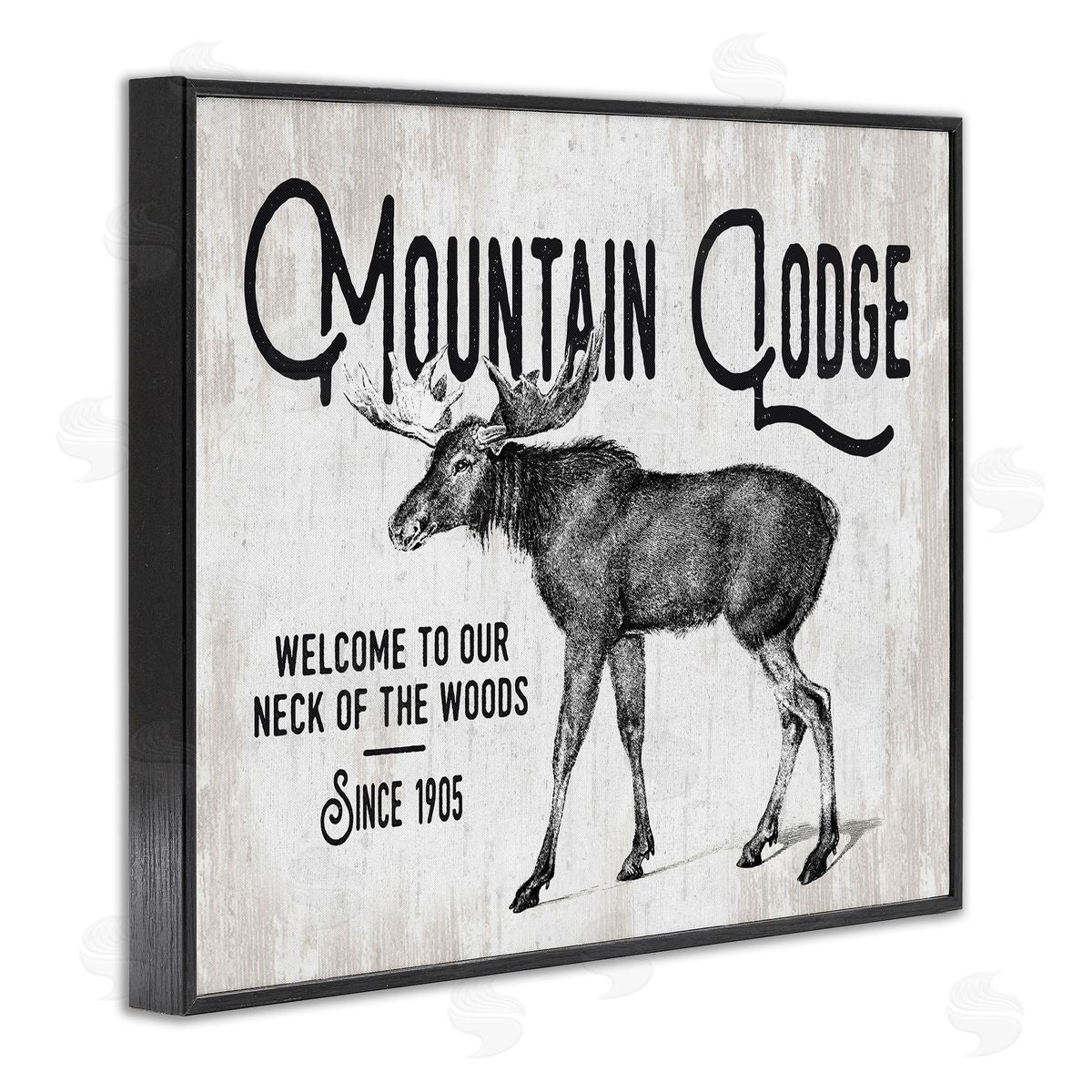 Lettered and Lined Rustic Mountain Lodge Vintage Moose Cabin Sign  Black Framed Giclee Wall Art Print