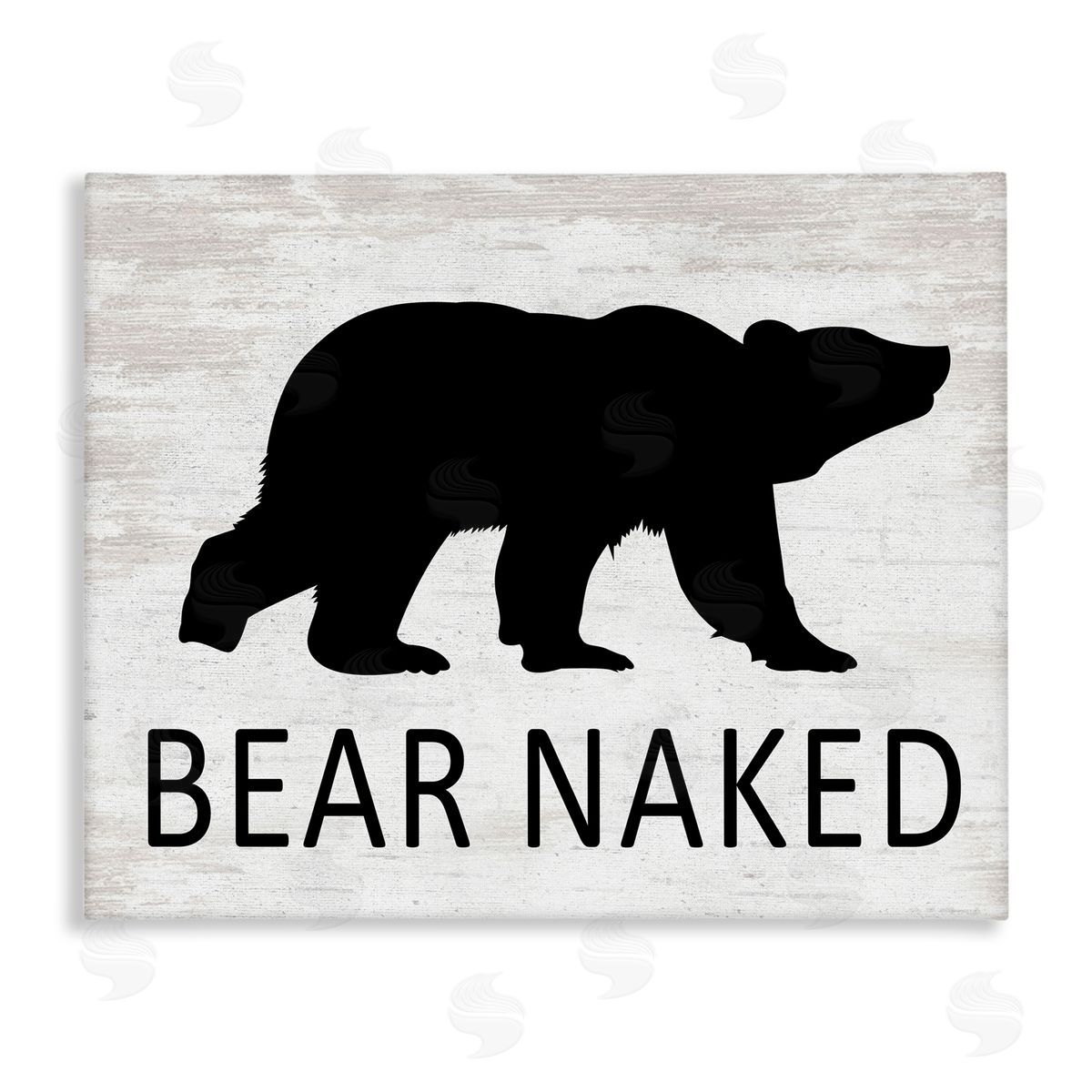 Lettered and Lined Bear Naked Humorous Cabin Typography Silhouette  Stretched Canvas Wall Art Print