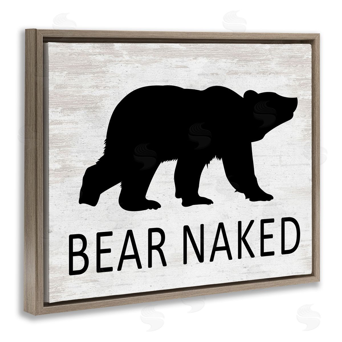Lettered and Lined Bear Naked Humorous Cabin Typography Silhouette  Brown Floating Frame Canvas Wall Art Print