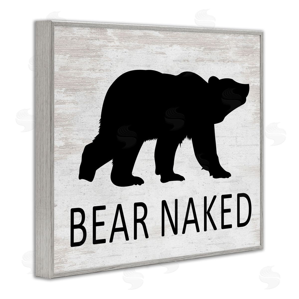 Lettered and Lined Bear Naked Humorous Cabin Typography Silhouette  Gray Framed Giclee Wall Art Print