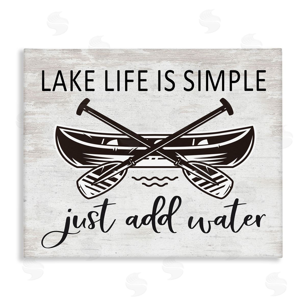 Lettered and Lined Lake Life Canoe Ores Rustic Cabin Typography  Stretched Canvas Wall Art Print
