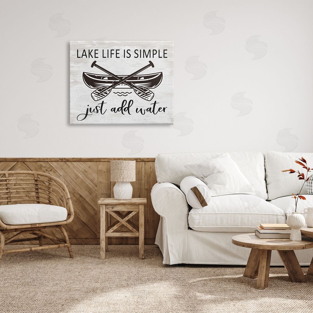 Lettered and Lined Lake Life Canoe Ores Rustic Cabin Typography  Canvas Wall Art Print in Room