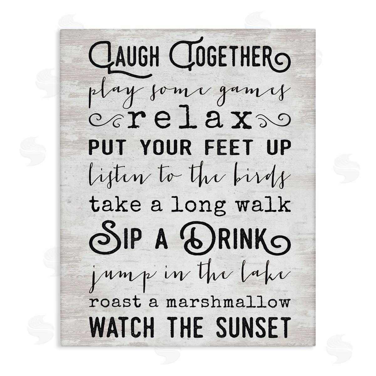 Lettered and Lined Lake Rules Relaxing List Rustic Weathered Pattern Stretched Canvas Wall Art Print