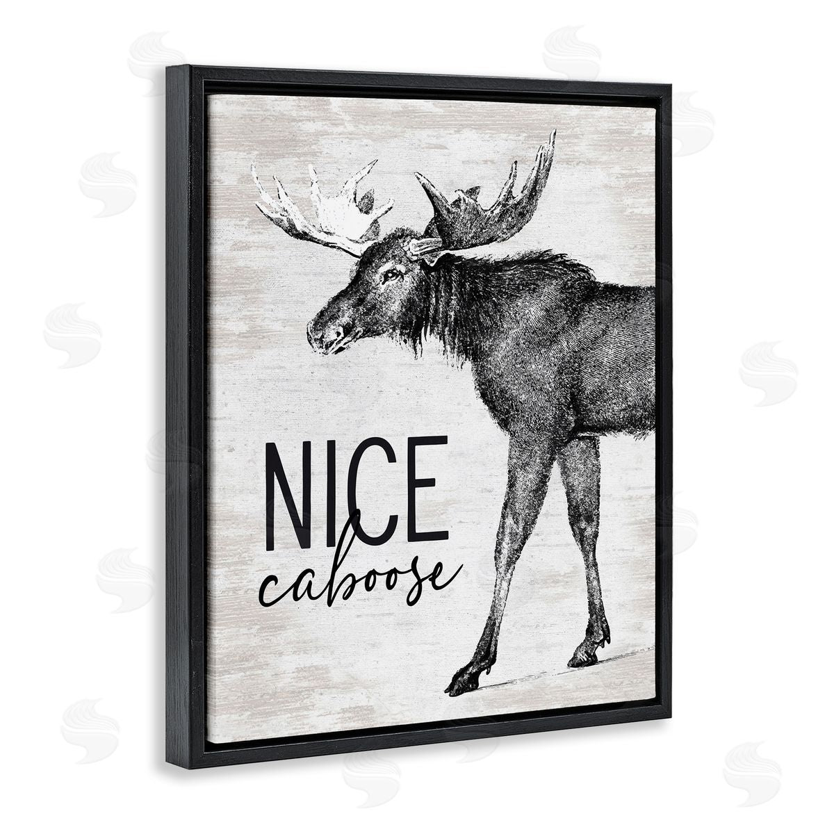 Lettered and Lined Nice Caboose Lake House Bathroom Humor Moose  Black Floating Frame Canvas Wall Art Print