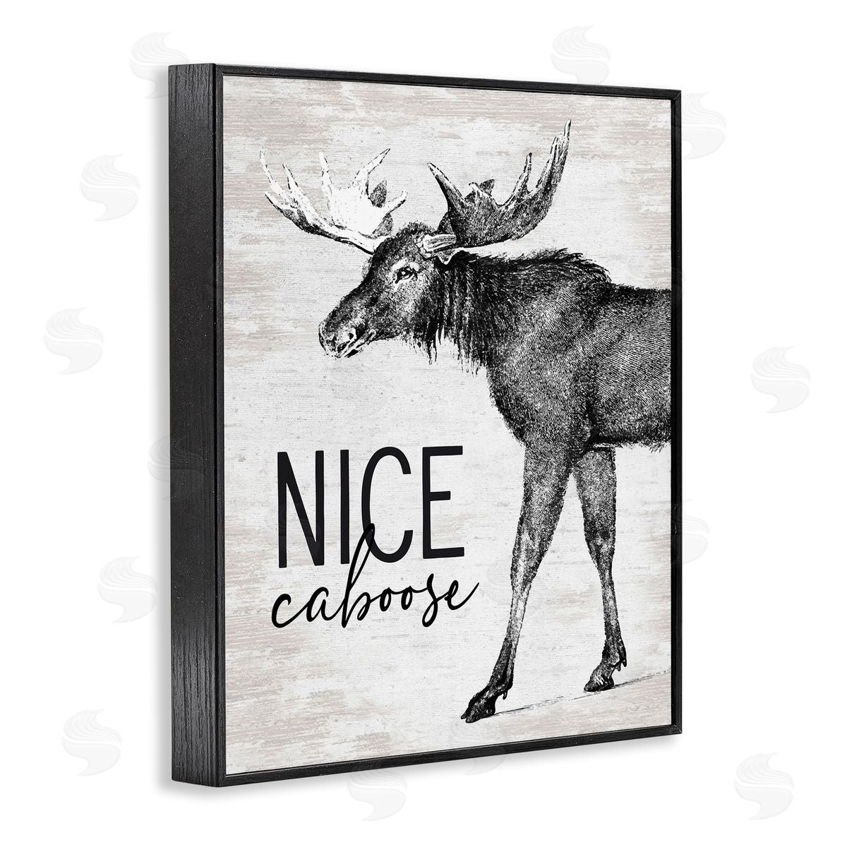 Lettered and Lined Nice Caboose Lake House Bathroom Humor Moose  Black Framed Giclee Wall Art Print
