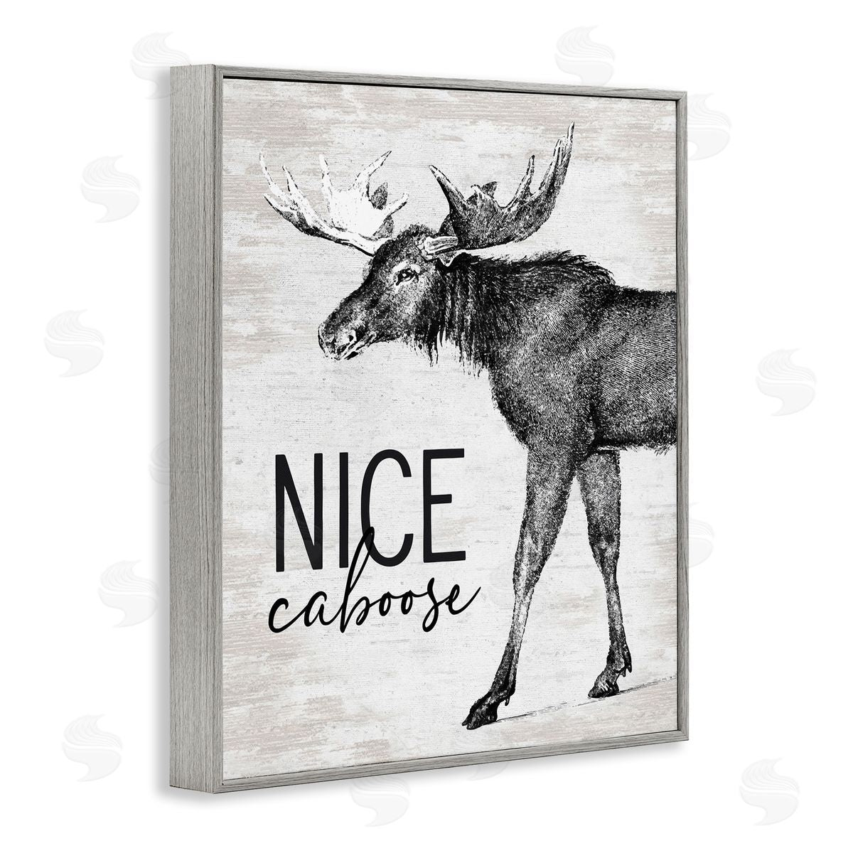 Lettered and Lined Nice Caboose Lake House Bathroom Humor Moose  Gray Framed Giclee Wall Art Print